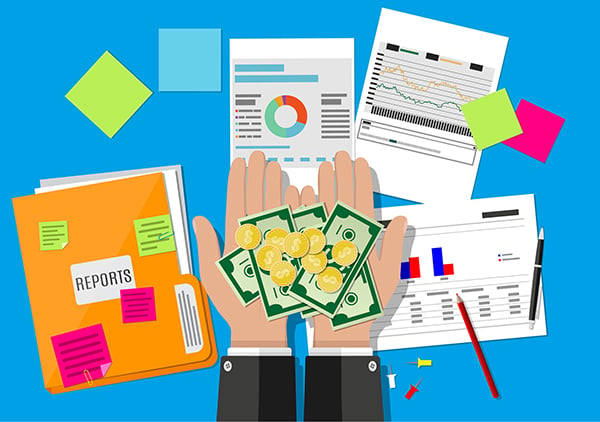 hands with money and financial reports