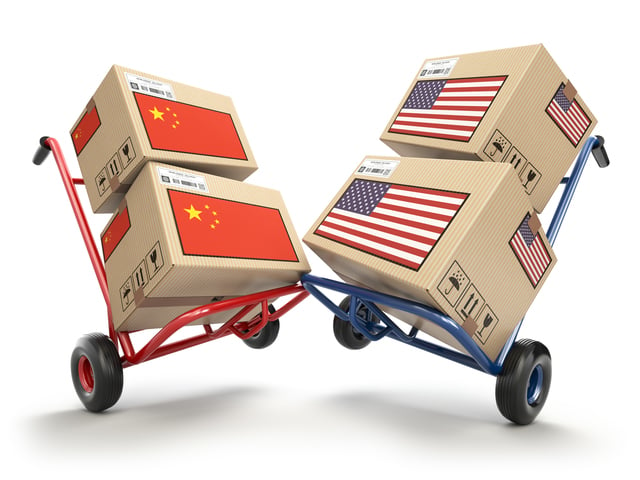 USA China economic trade war market conflict concept. Two oppos