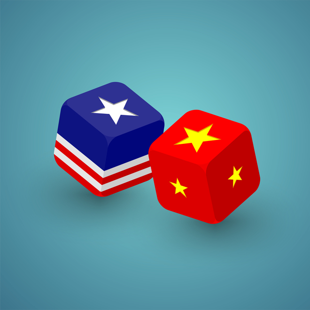 3D isometric Dice with America and China flag pattern, Trade war